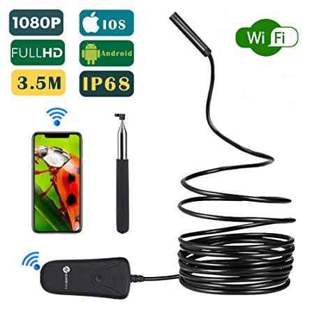 Wireless Endoscope, Slopehill Wifi Borescope Inspection Camera 1080P HD 2MP | Semi-rigid Snake with Telescopic Rod | IP68 Waterproof 8 Leds | for Android and IOS iPhone, Smartphone, Tablet, PC - 11.5F