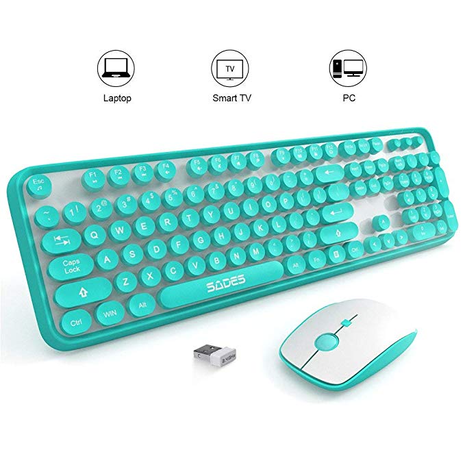 SADES V2020 Wireless Keyboard and Mouse Combo,Keyboard with Round keycaps, 2.4GHz Dropout-Free Connection, Long Battery Life for PC/Laptop ¡­