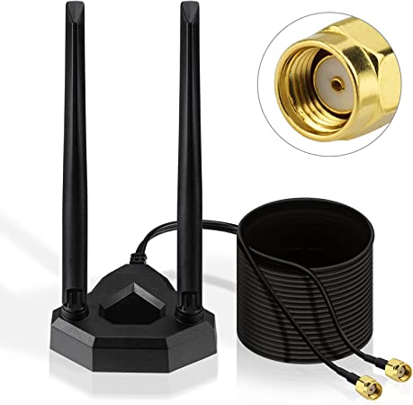 Eightwood 2.4G 5G 5.8G Omnidirectional Dual Band WiFi Antenna Desktop Router Signal Booster, Magnetic Base RP-SMA with 2m Extension Cable for WiFi Card PCI Card