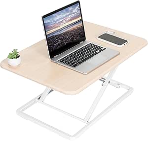 VIVO Ultra-Slim Single Top Height Adjustable Standing Desk Riser, Compact Sit Stand Desktop Converter for Monitor or Laptop, Light Wood, DESK-V001JF