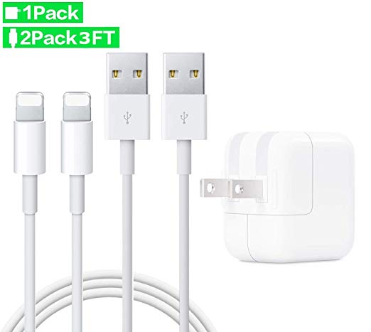 iPhone Charger, 2 Charging Cable   1 Wall Charger Adapter, USB Wire Data Sync Charging Cord Compatible with iPhone Xs Max/XS/XR/7/7Plus/X/8/8Plus/6S/6S Plus/SE/iPad/iPod