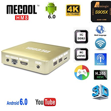Balight HM8 Android 6.0 TV Box Kodi 17.0 Pre-Installed Amlogic S905X 64 Bit Quad-core 1 GB DDR3   8 GB EMMC Support 4K H.265 Video and Built-In 2.4G Wi-Fi Streaming Media Player