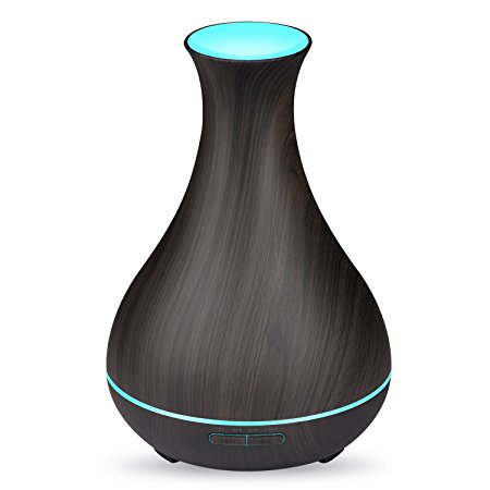 OliveTech 400ml Essential Oil Diffuser, Ultrasonic Wood Grain Aromatherapy diffuser with 7 Color LED Lights and Waterless Auto Shut-off
