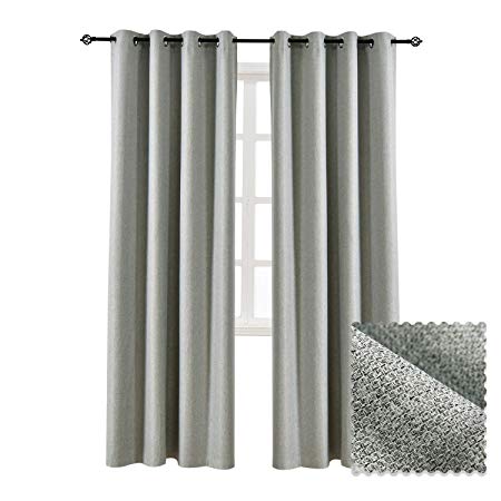 ALLBRIGHT Faux Linen Window Treatment Thermal Insulated Solid Grommet Blackout Curtains/Drapes for Bedroom (1 Panel, 52 x 84 Inch, Neutral Grey)