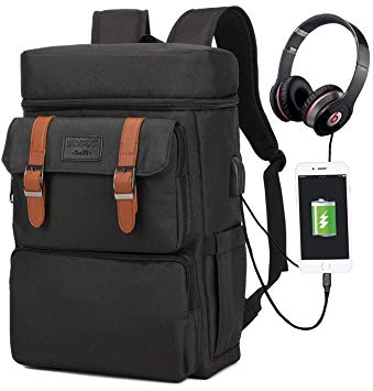 Laptop Backpack for Men and Women Travel Backpack Bookbag School Backpack Stylish Water Resistant Vintage Backpack Computer Backpacks Work Backpack with USB Charging Port Black