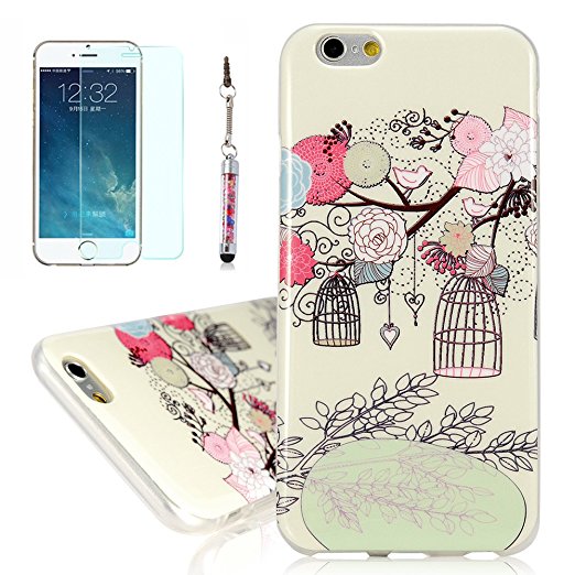 iPhone 6 Case,iPhone 6 (4.7 inch) Case - YOKIRIN Birds with Flower Painted Design TPU Case Soft Cover for iPhone 6 (4.7 inch) (Package Includes: One Phone Cases, One Screen Protector, One Stylus Pen)