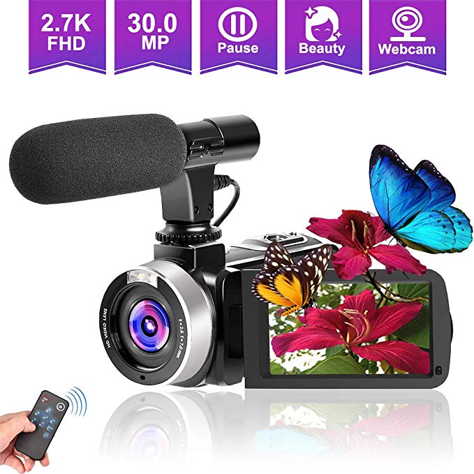 Camcorders Video Camera, Vlogging Camera for YouTube 2.7K Full HD 30MP 18X Digital Zoom Camcorder with Microphone 3.0 Inch IPS Touch Screen (NEW05)