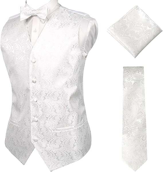 Alizeal Mens Classic 4pc Paisley Jacquard Waistcoat Suit Vest Set