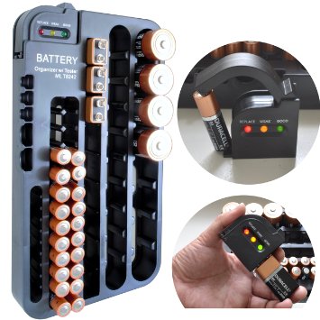 ML TOOLS Battery Organizer with Tester T8242 - Holds More Than 70 Batteries