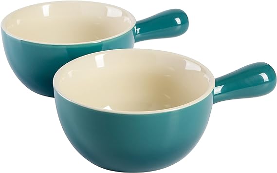 Crock-Pot 22oz Artisan Stoneware Soup Bowl w/Handle, 2-Pack, Teal Gradient