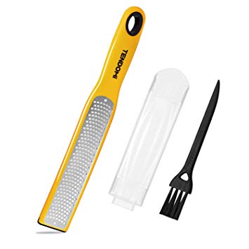 TENDOMI Lemon Zester for Kitchen, Citrus Grater with Catch Container - Parmesan Cheese, Lemon, Vegetables, Ginger- With 2 in 1 Cover & Cleaning Brush, Easy to Grate Citrus Fruits and Hard Food(Yellow)