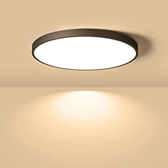 LED Flush Mount Ceiling Light Fixture, 8.9 Inch 18W, 2800K Warm White, Black Flat Modern Round Lighting Fixtures, 1800LM, 180W Equivalent White Ceiling Lamp Lights for Kitchens, Stairwells, Bedrooms