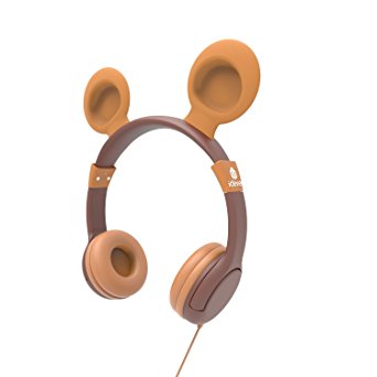 [Safety Child Headphones ]iClever BoostCare Wired Kids Headphones with Bear Ear Over Ear Headsets with 85 Volume Limited, Food Grade Silicon Material(HS11), Brown