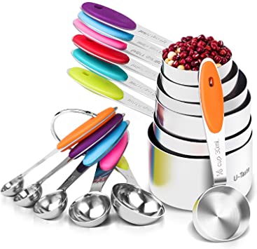 U-Taste Measuring Cups and Spoons Set, 12 Pcs 304 Stainless Steel 7 Measuring Cups   5 Measuring Spoons Kitchen Utensils Set for Baking Cooking with Upgraded Thickness Handle