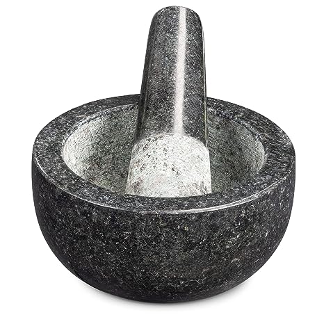 Navaris Mortar and Pestle Set - Granite Pestle and Mortar Bowl for Grinding Spice, Garlic, Nuts, Herbs, Pesto - 4 3/4" Diameter