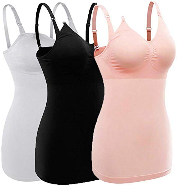 Seamless Maternity Nursing Tops Camisole, Breastfeeding Tanks Camis Build-in Maternity Bra with Pads