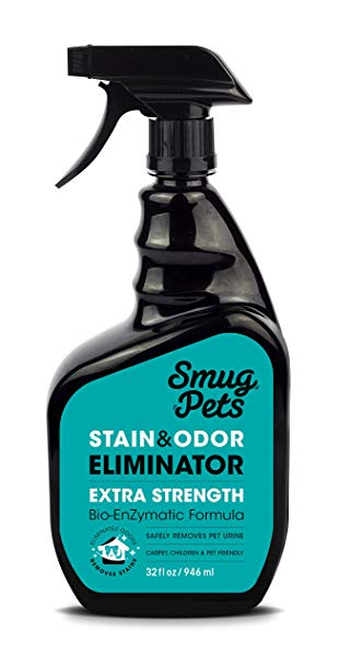 SmugPets Professional Strength Stain & Odor Eliminator Spray | Powerful Enzyme Pet Stain & Odor Remover | Effective Carpet Cleaner for Dogs & Cats Urine | Safe & Non Toxic | Made in The USA | 32 Oz