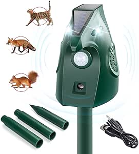 Repulsif Chat Exterieur Interieur, Répulsif Chat Ultrason avec détecteur de Mouvement et lumières Clignotantes, Repulsif Chien Repulsif Chat Jardin, Repulsif Ultrason Chat Solaire, 2 Modes, Etanche