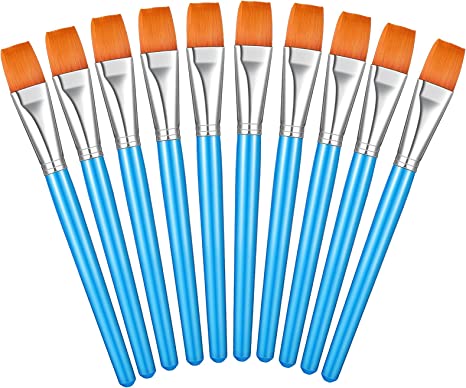 Flat Paint Brushes Watercolor Acrylic Paint Brush Synthetic Nylon Hair Paintbrush 1 Inch Artist Painting Brush for Detail Painting Oil Watercolor Fine Art Painting for Kids (Sky Blue, 10)