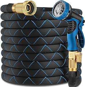 150 ft Expandable Garden Hose - Durable Innovative Nano Rubberr Latex Core, Solid Brass Connectors Expanding Water hose - 10 Spray Nozzles & Convenient Storage Bag Included