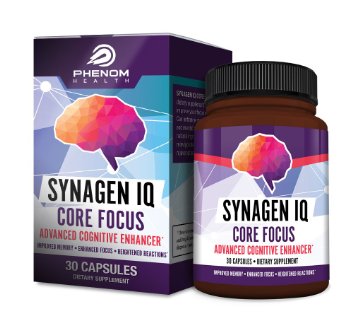Natural Brain Enhancer - Synagen IQ Core Focus - 30 Capsules - 100% all-natural formula most effective when taken daily
