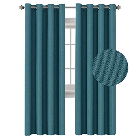 H.VERSAILTEX Room Darkening Thermal Insulated Grommet Window Treatment (2 Panels) for Living Room,Textured Rich Linen Like Long Patio Curtains&Drapes,52x108 Inch-Aegean Blue