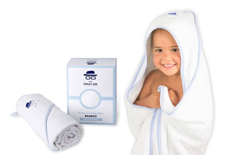 Hooded Baby Bath Towel 100% Premium Bamboo (39'' X 39'' 600 GSM) by Crazy Joe Blue