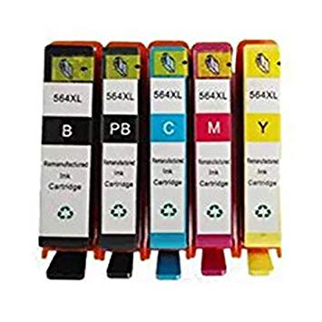 HOTCOLOR 5 Pack 564XL 564 XL Replacement Ink Cartridge (BK PBK C M Y) for HP Photosmart 7510 7515 7520 7525 B209a B8550 C309 C310a Printer