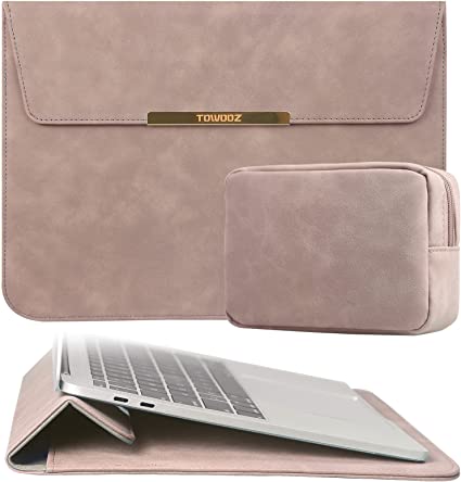 TOWOOZ 13.3 Inch Laptop Sleeve Case Compatible with 2016-2020 MacBook Air/MacBook Pro 13-13.3 inch/iPad Pro 12.9 / Dell XPS 13/ Surface Pro X, PU Leather Bag (13-13.3, Pink)