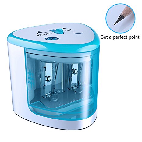 CARPRO Automatic Double Holes Pencil Sharpener Battery Operated Pencil Sharpener Colored Small and Durable fits Home Office School Classroom-Blue