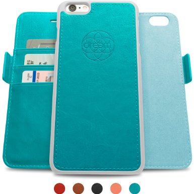 Dreem Fibonacci iP6V4 Wallet Case with Detachable Folio, Premium Vegan Leather, 2 Kickstands, Gift Box, for iPhone 6/6s - Teal