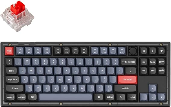 Keychron V3 TKL 80% Layout Custom Wired Mechanical Keyboard with Knob, 87 Keys RGB Backlight QMK/VIA Programmable Macro, Hot Swappable K Pro Red Switch PBT Keycaps for Mac Windows (Frosted Black)