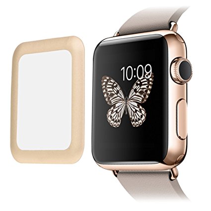 SUPTECH 0.2mm Real Apple Wtach Tempered Glass with FULL Cover Edge Screen Protector for Apple Watch (38mm-Gold)