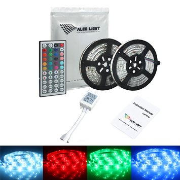 ALED LIGHT 10M (2 x 5M) Waterproof IP65 Led Strip RGB 5050 150 SMD RGB Rating Flexible Color Changing String with 44 Key IR Remote Control Box for Home Lighting & Kitchen and Outdoor Decorative