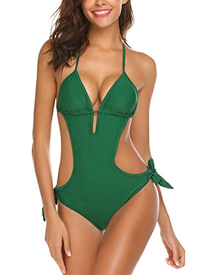 ELOVER One Piece Swimsuit Sexy Monokini Cutout Ties Swimwear Beachwear