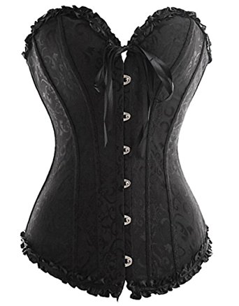Camellias Sweetheart Overbust Satin Lace Boned Corset Bustier w. G-string