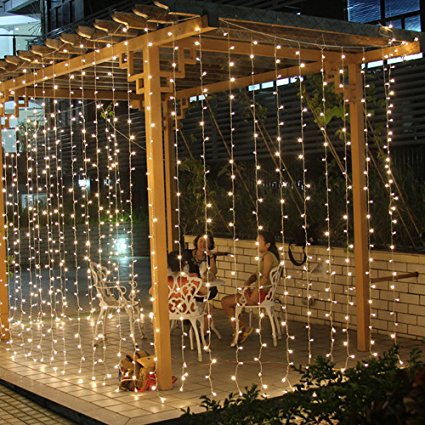 Fuloon 10M x 3M 1000 LED Outdoor Party christmas xmas String Fairy Wedding Curtain Light 8 Modes for Choice 110V (Warm White)