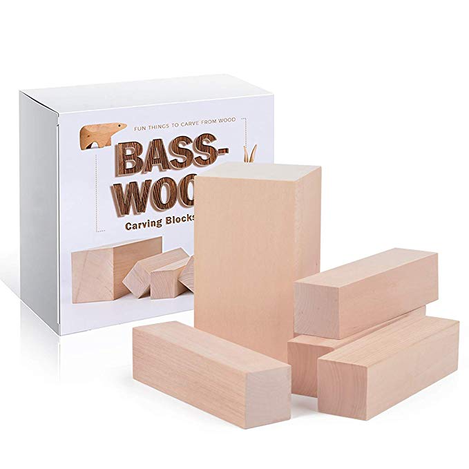 Kingcraft 5 Pack Larger Size Basswood Carving Blocks Soft Solid Wooden Whittling Kit for Whittler Starter Kids