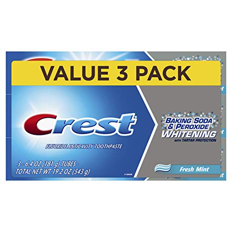 Crest Baking Soda & Peroxide Whitening With Tartar Protection Toothpaste, Fresh Mint, 6.4 Oz, 3 Count