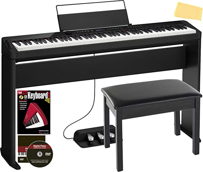 Casio Privia PX-S3000 88-Key Digital Piano - Black Bundle with CS-68 Stand, SP-34 Three Pedal System, Furniture-Style Bench, Instructional Book, Online Lessons, Instructional DVD, and Polishing Cloth