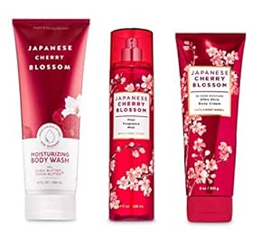 Bath and Body Works - Japanese Cherry Blossom - Moisturizing Body Wash, Fine Fragrance Mist and Ultra Shea Body Cream - 3 pc - Gift Set (2020))