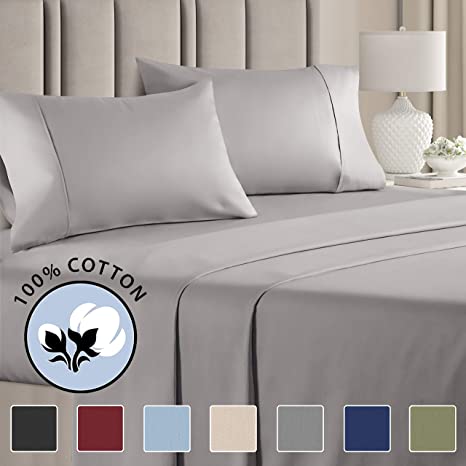 100% Cotton Twin XL Size Sheets Light Grey (3pc) Silky Smooth, Cooling 400 Thread Count Long Staple Combed Cotton Twin XL Sheet Set – Pure 400TC High Thread Count Twin XL Sheets - Twin XL Bed Sheets