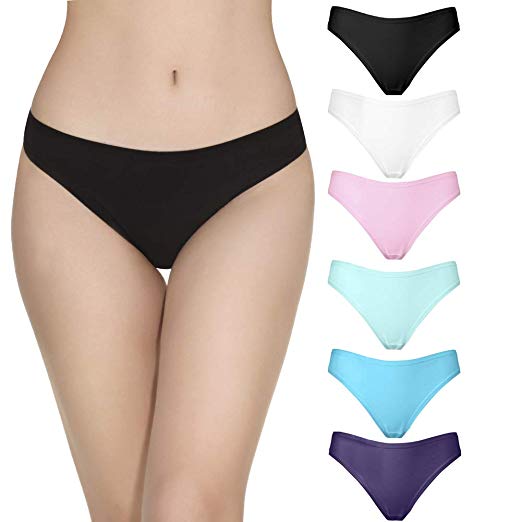 Ning store 6 Pack 100% Cotton Women's Thong Panties Lady G-String Underwear Women