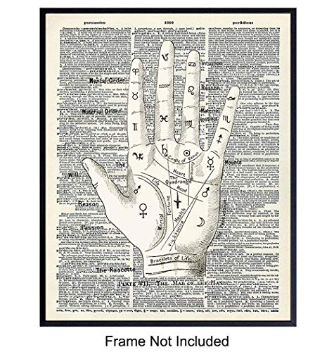 Palm Reading Upcycled Dictionary Wall Art Prints - Vintage 8x10 Unframed Photos - Great Gift For Steampunk and Palmistry Fans - Chic home Decor