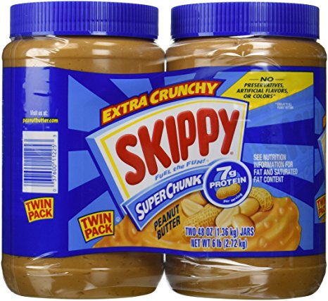 Skippy Extra Crunchy Peanut Butter Super Chunk Twin Pack Two 48 Ounce Jars
