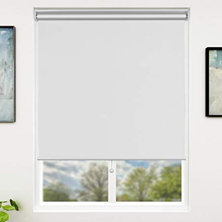SUNFREE White Blackout Window Shades Cordless Window Blinds with Spring Lifting System for Home & Office, 24 x 72 Inch