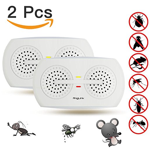 Ultrasonic Pest Repellent, Electronic Pest Repeller with Night Light for Insects, Mosquitoes, Ants, Bed Bugs, Flies, Fleas, Spiders, Mice, Rats, Mouse and More (2 Packs)