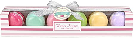 Winter in Venice - Macaron Bath Bombs - Luxury Bath Fizzer Spa 6pc Gift Set - Paraben Free - Pink