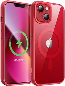 JETech Magnetisch Hülle für iPhone 13 Mini 5,4 Zoll Kompatibel mit MagSafe, Stoßfeste Stoßstange Handyhülle, Solid Farbe Matte TPU Rahmen, Anti-Kratzer Transparent Rückseite (Rot)