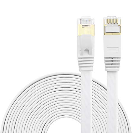 SNANSHI Cat 7 Ethernet Cable 25ft White, CAT 7 LAN Network Cable RJ45 Patch Cord STP Gigabit 10/100/1000Mbit/s with Gold Plated Lead for Switch/Router/Modem/Patch Panel